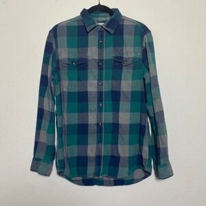 Sonoma Blue Buffalo Check Plaid Flannel Mens Medium Long Sleeve Button‎ Down